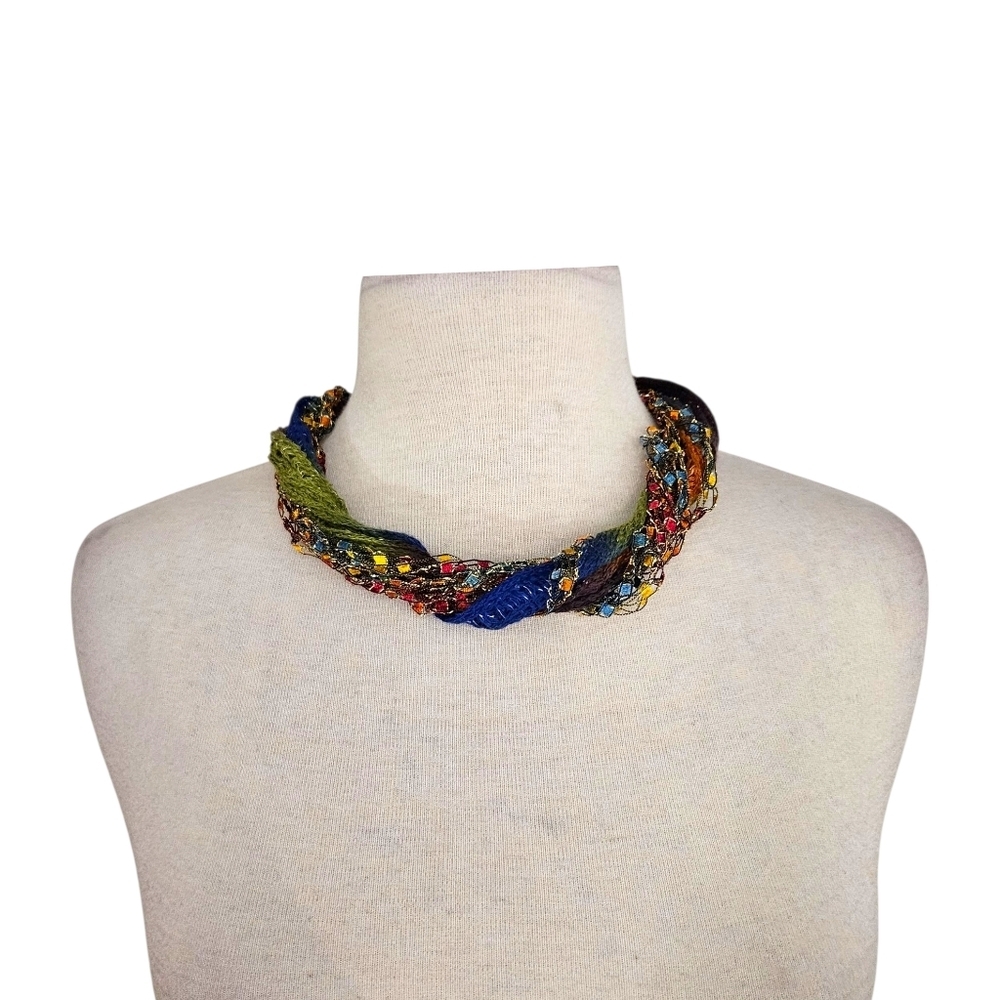 Colorful Rainbow Crochet Knit Scarf Necklace